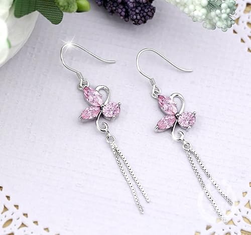 S925 Sterling Silver Butterfly Earring For Women,Cute And Charm Jewelry Gift For Women Teen Girls (Pink) #TOP4