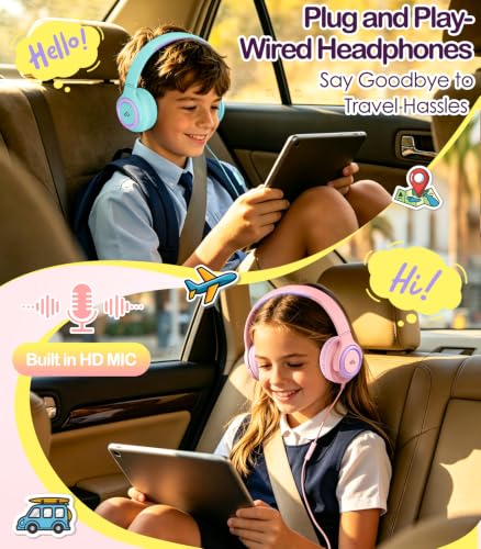 INFURTURE Kids Headphone for School with Microphone, Pink Wired Headphones - image 5