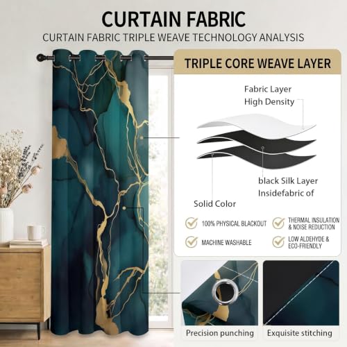 Rideau occultant abstrait moderne marbre rayures dorées 2pc