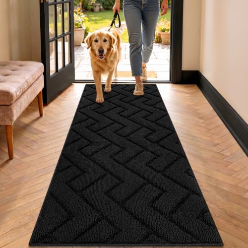Image of hicorfe Dirt Trapper Indoor Doormat,20 inchx48 inch Welcome Door mat,Non Slip Backing Washable Door Mats,Absorbent and Resistant Low-Profile Entrance Inside Floor Mat for Front Back Door,Entryway (Black)