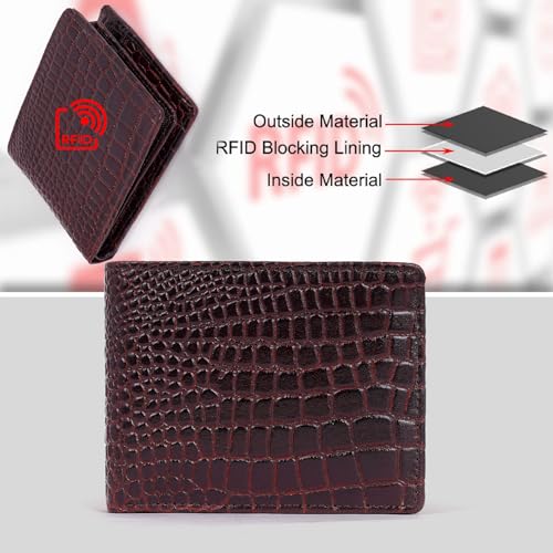 Image of 100% Full Grain Nautral Genuine Pure Original Buff Leather Purse Wallet for Man Mens with Coin Pockets Bifold. 6 Card Slots, 2 Currency Slots, 1 ID Window & 2 Hidden Pockets (Brown-CRO)