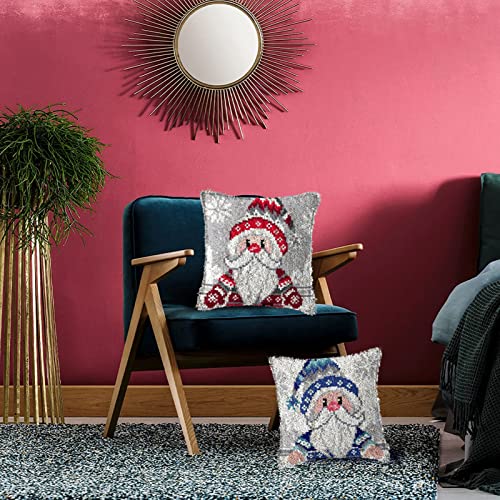 Image of TEZKIM Latch Hook Kits for Adults Christmas DIY Throw Pillow Cover with Printed Canvas Pillowcase Needlework Cushion Cover Hand Craft Creative Gift Home Decoration 16.9Inch X16.9Inch (Red)