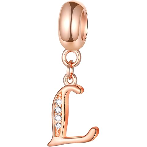 GLOWDAS Rose Gold Letter Charms Initial A-Z Alphabet Beads, 925 Sterling Silver Dangle CZ Birthstone Pendant, Mothers Day Birthday Gifts for European Charm Bracelet