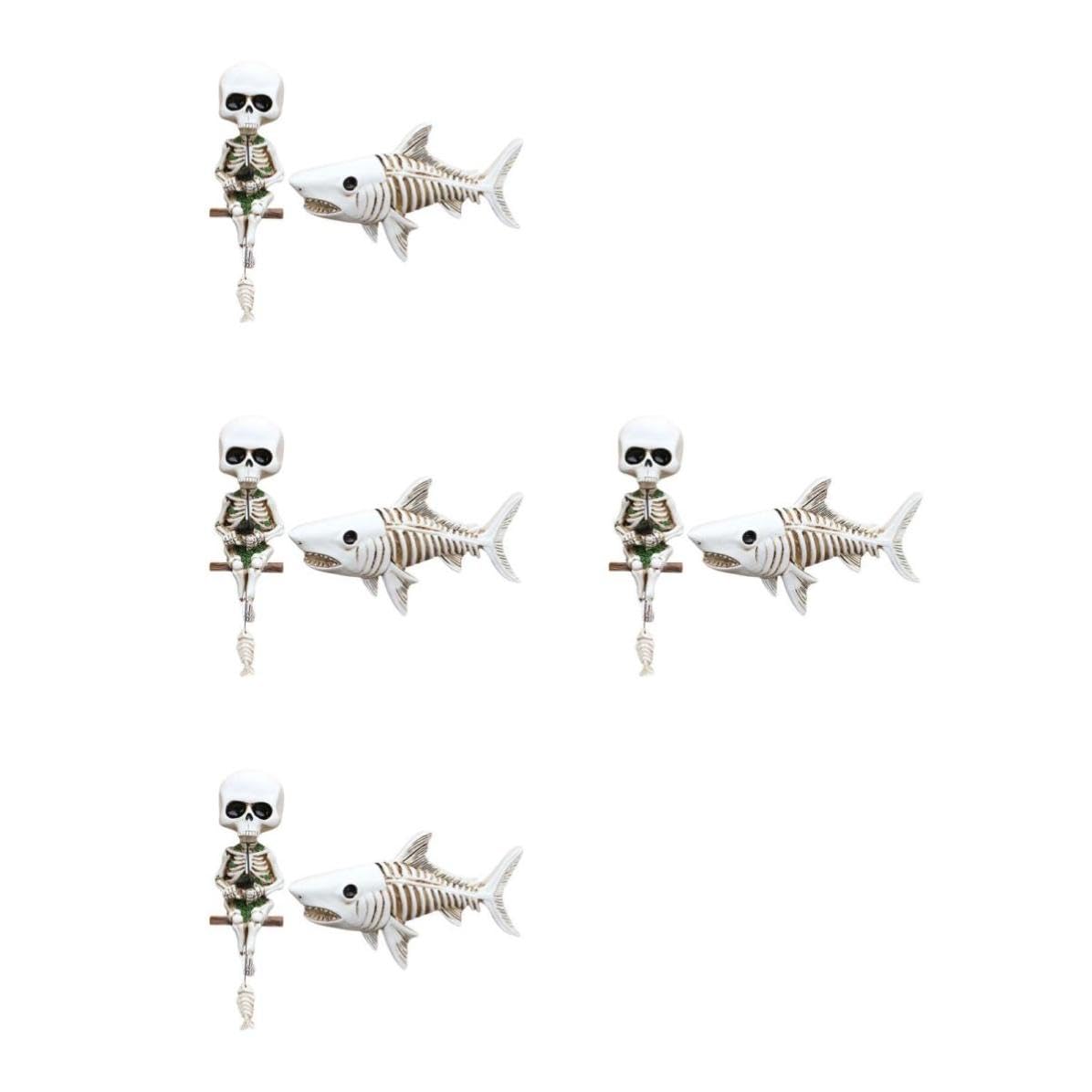 SEWACC 4 Juegos Escultura de Tiburón Esqueleto de Resina para Decoración de Halloween, Diseño Gótico Único, Fácil Instalación y Exhibición Versátil para Mesa o Fiestas