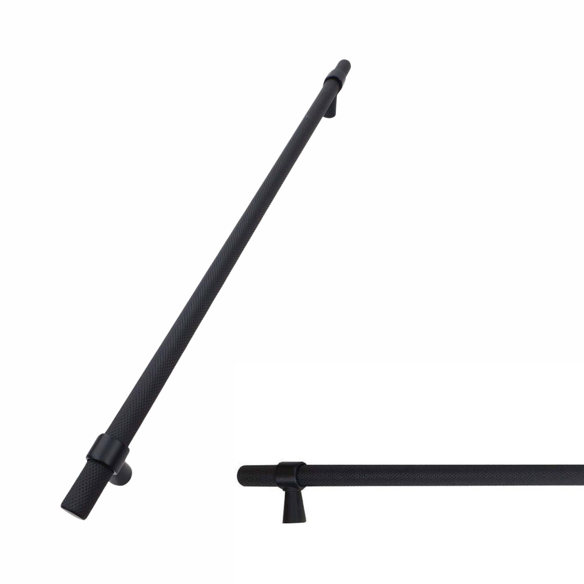 keypak 10 Pack Black Knurled Kitchen Cupboard Handles, 320mm Hole Centres, Aluminium T-Bar Pulls for Cabinet, Wardrobe Doors, Chest of Drawers