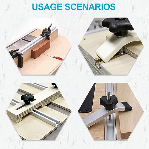 2 Stück T Nut Gleitschiene M8/M6, 400mm Aluminium T Profil Stahl, T-Track Schiene, T-Track, Montageschiene, mit M8/M6 Schieber, M8 Kunststoffgriff, 8 Schrauben, Holzbearbeitungswerkzeug