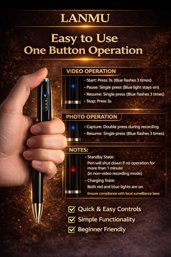 Image of LANMU *Upgraded*2026 Spy Pen 1080P Full Hd Hidden Cam 150-180 Min Battery Pocket Security in /Out Door Camera with Video Audio Recording Secret Pen Recorder&USB Cable(Limited Edition 440MAH Battery)