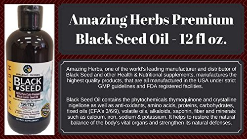 Amazing Herbs Black Seed Oil- 12 Oz. Premium 100% Pure Cold Pressed Black Cumin Seed Oil -12 Oz - Dietary Supplement for Healthy Immune System & Inflammatory Response