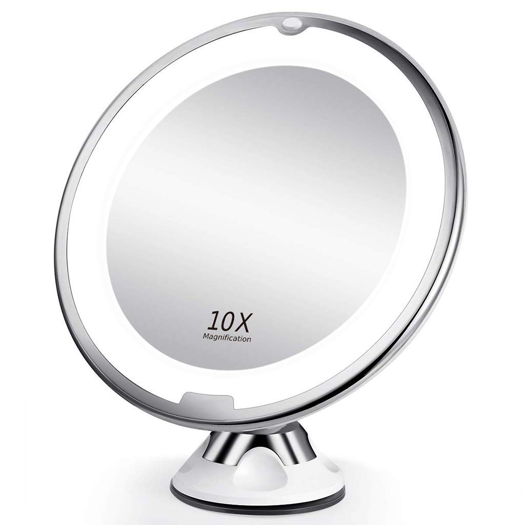 10X Magnifier LED Lighted Makeup Mirror, Double-Sided Light Up Illuminated Makeup Vanity Mirrors, Touch Sensor Switch Adjustable Brightness, Powerful Suction Cu