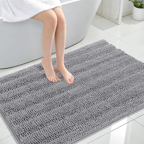 Image of OLANLY Thick Large Bathroom Rugs 44x32, Extra Soft Absorbent Chenille Striped Bath Rugs, Rubber Backing, Machine Wash Dry, Bath Mats for Bathroom Floor, Tub and Shower, Home Decor Accessories, Grey