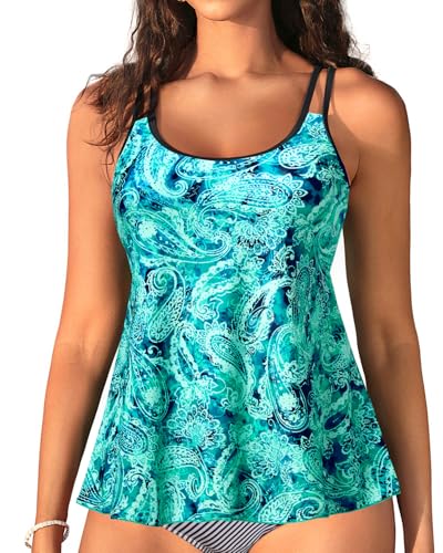 Image of Womens Flowy Tankini Tops Only - Modest Bathing Suit Loose Fit Swimsuit Swim Tops No Bottom 2025 (Available in Plus)