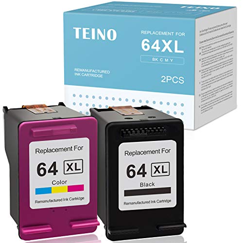 TEINO Remanufactured Ink Cartridges Replacement for HP 64XL 64 XL use with HP Envy Photo 7855 7155 7858 6255 7120 6230 6220 7164 7864 7820 7130 7830 7134 7822 6258 (Black, Tri-Color, 2-Pack)