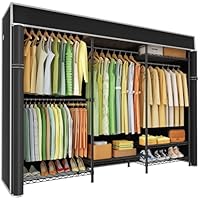 Ulif E13C Heavy Duty Closet Organizer System，Freestanding Clothing Racks for Hanging Clothes，Adjustable Garment Rack 63\" W x 16\" D x 77\" H Hold 960 lbs，Black Clothing Rack with Black Dustproof Cover