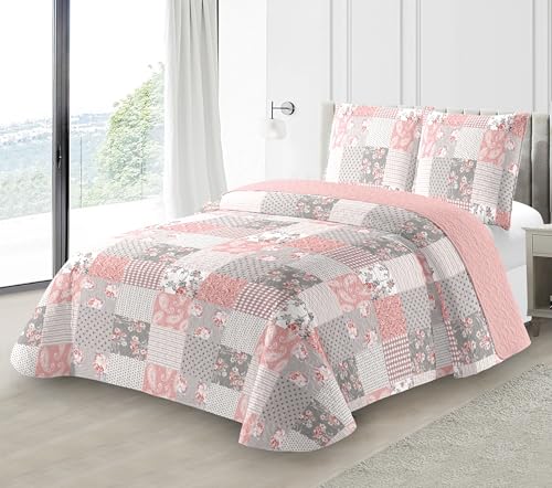 Fanny & Céline Couvre-lit Boutis épais matelassé 220x240cm avec 2 Taies 65x65cm M23-6050