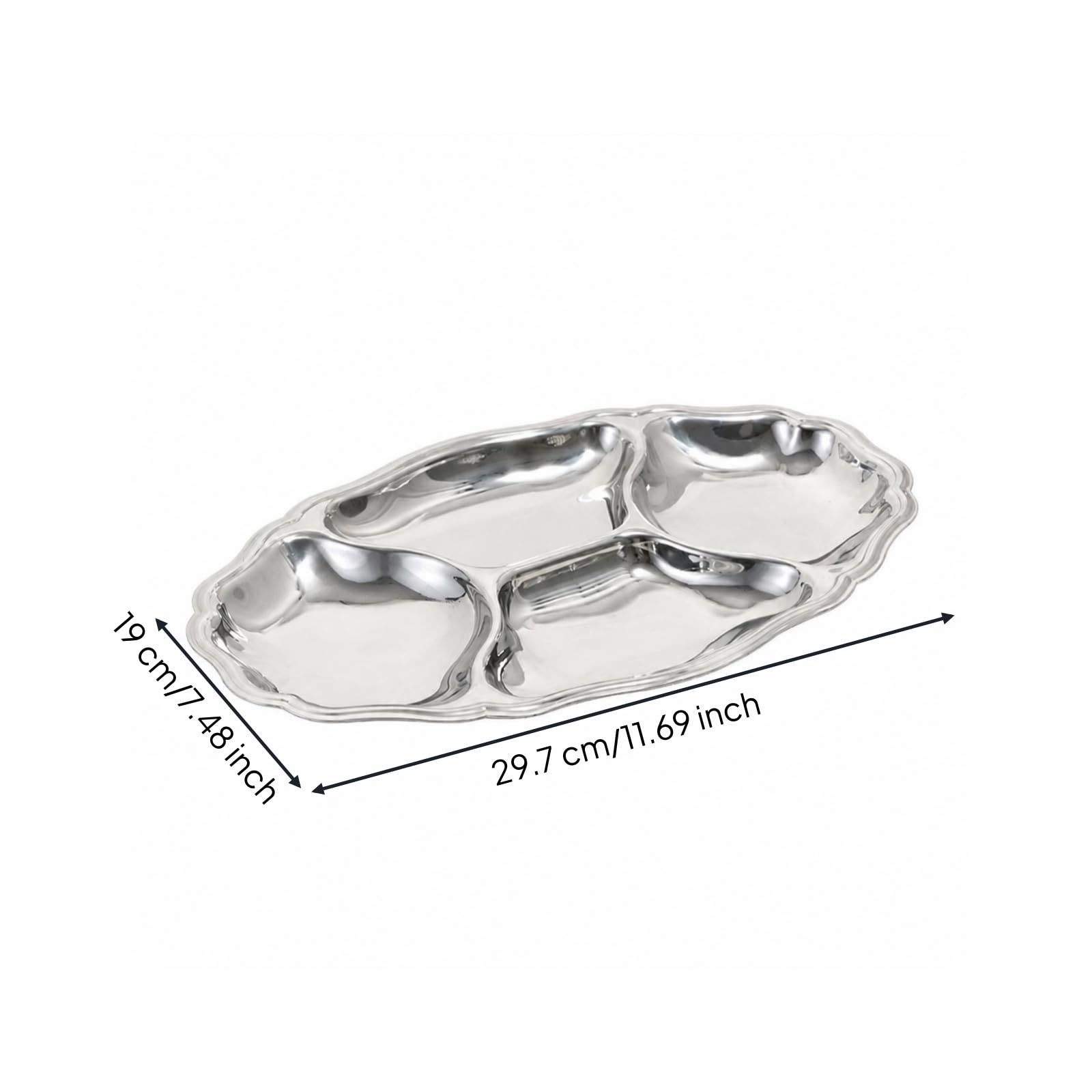 Piatto con Divisori in Acciaio Inox Resistente Al Piatto da Portata Ovale a Divisori Multifunzionale Piatti per Famiglie