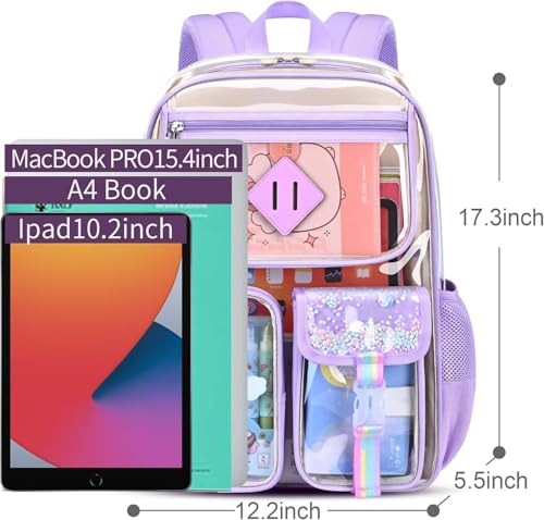 Clear Transparent Backpack for kids,Heavy Duty PVC Cute School Bookbag for Girls Boys Stadium Approved See Through Backpack (PURPLE)2
