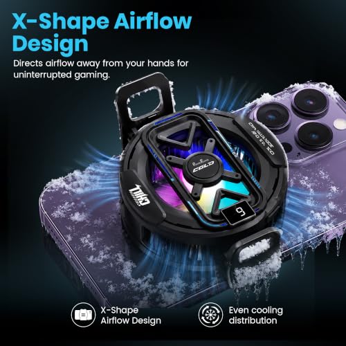 Image of PunnkFunnk Phone Cooler for Gaming, 5000 RPM 7-Blade Fan, RGB Light, Semiconductor Cooling Chip, Type-C Powered, LED Display, Clamp Mount Mobile Cooling Fan for Android & iOS (Black Lite)