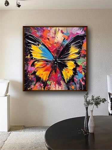 Image of Artsense Painting for wall decoration Abstract wall painting for living-Rainbow colors butterfly painting for home decoration with frame-Multicolor /20x20 inches /(50x50 cm) (Rainbow)