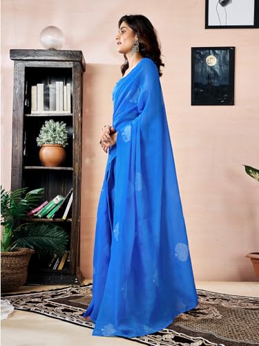 Image of Satrani Women's Chanderi Cotton Printed Ready To Wear One Minute Pre Stitched Saree with Unstitched Blouse Piece