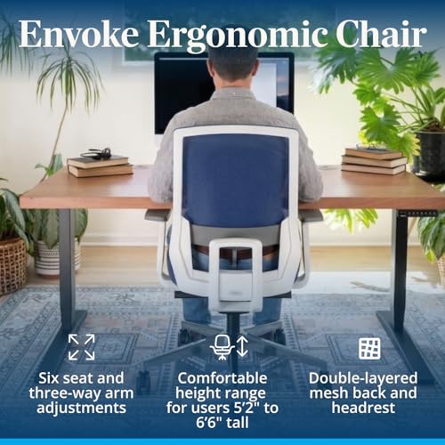 Image of UPLIFT DESK Envoke Ergonomic Office Chair - Adjustable Lumbar Support, Mesh Back, Headrest, Synchro-Tilt Recline Home Office Desk Chairs with 3-Way Arms, 300 lb Capacity (Blue)