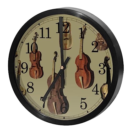 Horloge murale silencieuse à quartz avec motif de violon pour salon