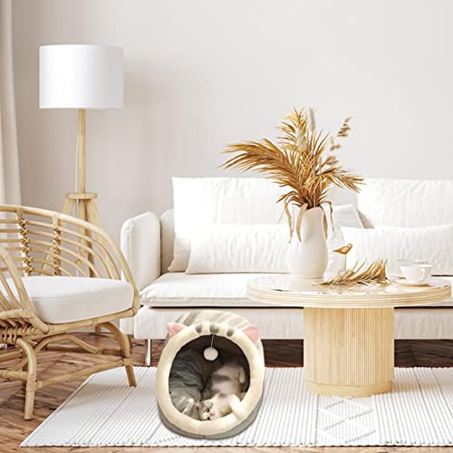 Cama para gatos, gatinho semi-fechada macia e confortável com tapete removível, barraca para animais