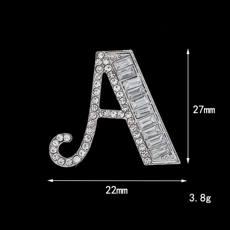 Image of A-Z 26 Letters Brooch Pins Silver Initial Rhinestone Brooches Crystal Alphabet Breastpin Pin Women Gifts Jewelry