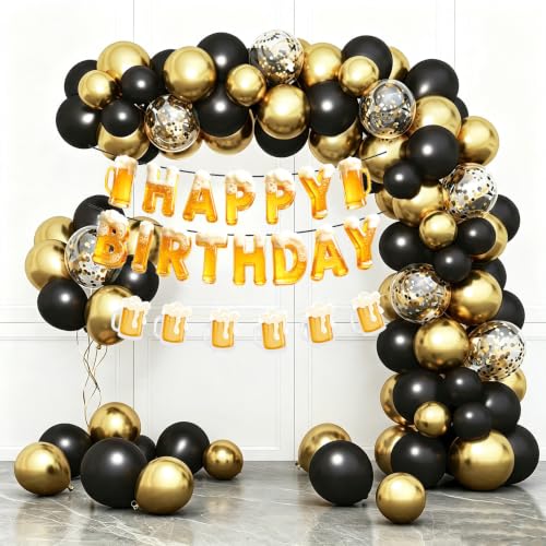 Image of Beer Birthday Banner for Beer Party and Birthday Wedding Party Supplies (Black+Light Gold)