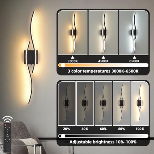 Image of Battery Operated Wall Sconces Set of Two, Black 31.4 inch 3 Color LED dimmable Wireless Wall Sconce with Remote Control, USB Rechargeable Wall Lights for Living Room Bedroom Hallway Background