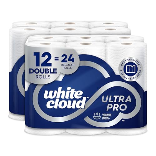 White Cloud Ultra PRO Ultra Absorbent Paper Towel, Choose-a-Size Sheets, 2 Packs of 6 DOUBLE Rolls = 24 Regular Rolls