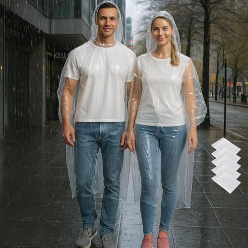 5/10 Pack Rain Ponchos, Disposable Emergency Ponchos Bulk Unisex Waterproof Raincoat for Adults with Drawstring Hood