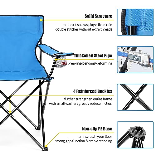 Image of HaSteeL Folding Camping Chair & Carrying Bag, Foldable Camp Chair with Cup Holders for Adults, Portable for Lawn, Outdoors, Fishing, Hiking, Travel, Picnic, Beach, Oversized & Supports 275lbs (Blue)