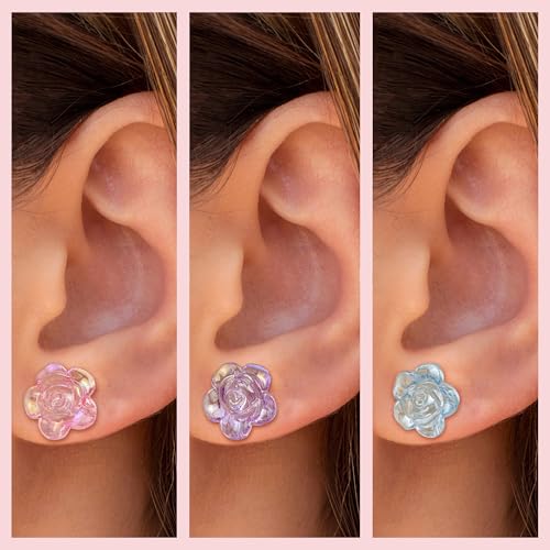 Image of Plastic Earrings for Sensitive Ears Flower Studs for Women