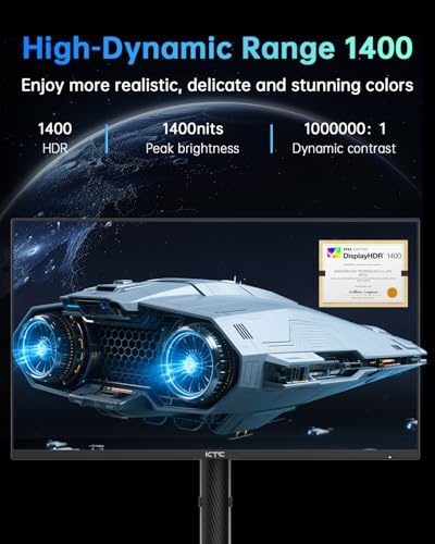 Image of KTC 27 Inch Mini LED Gaming Monitor - 1440P Monitor 2K, HDR1400, 180Hz, Adaptive Sync, 148% sRGB, HDMI 2.0 x 2, DisplayPort 1.4 x 1, Monitors Gamer with Height Angles Adjustable