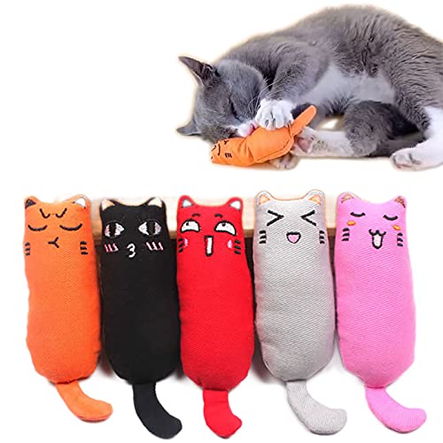 Juguetes felpa para gatos con hierba gatera paquete de 5 para rascar el gato jugar masticar limpiar los diente almohada creativa rascar mascota gato morder los dientee moler masticar dibujos animados