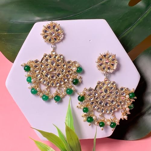 18K Plated Chandbali Earrings Kundan & Pearl