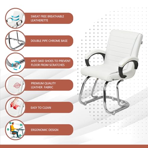 Image of Special Director Principal Manager Office Visitor with arm Rest with Double Pipe Frame and Cushioned seat Back (1, White, Double Pipe Frame)