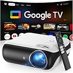 Official Licensed Google TV Smart Projector, HAPPRUN 4K UHD Home Theater with Dolby Sound, Wi-Fi & Bluetooth, Built-in Streaming Apps, Compatible with Games Consoles & Smartphone, Indoor & Outdoor Use