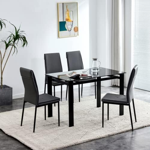 Juego de mesa de comedor de 5 piezas juego de mesa de comedor juego de mesa de comedor de cocina de 5 piezas con 4 sillas de marco de metal de cuero