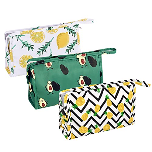 Makeup Bags for Women 3 Pack Cosmetic Bag Set Small Travel Toiletry Case Beauty Pouch Organizer Lemon Avocado Pineapple Gift