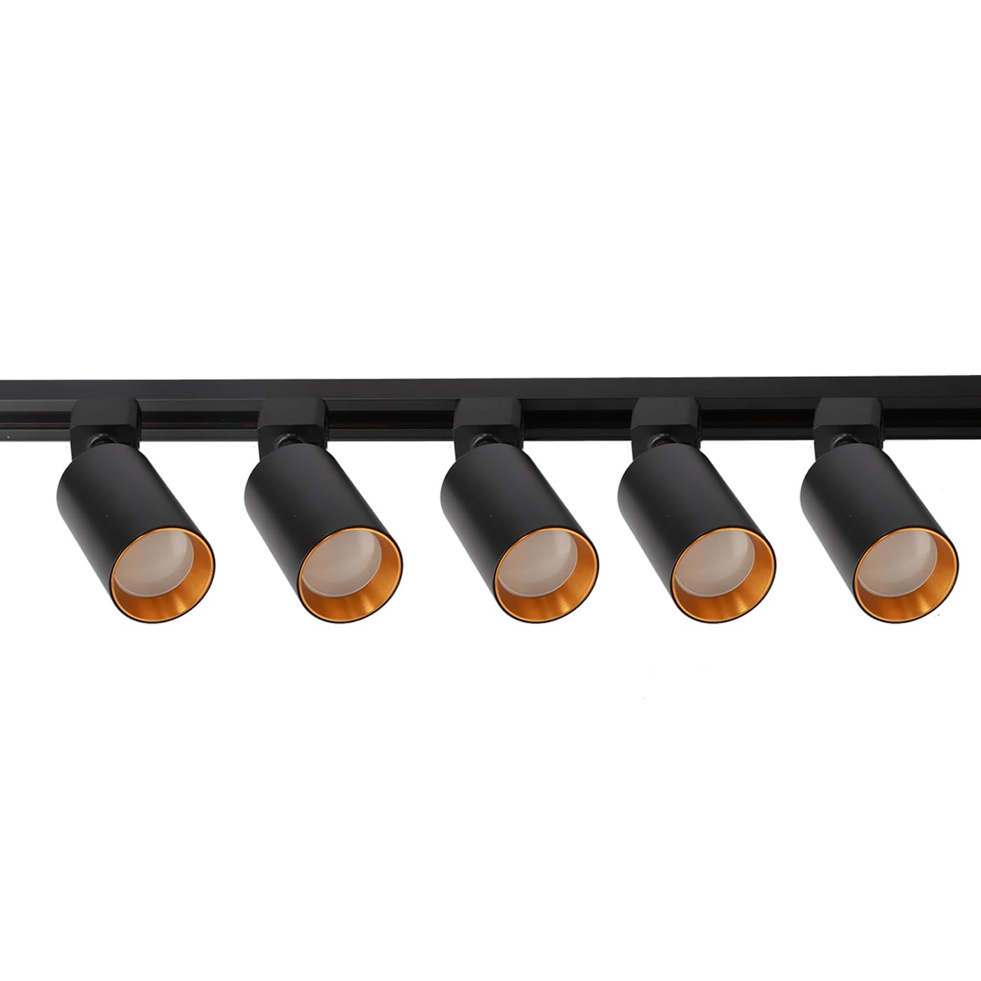 EDO - Sistema SEVA - Completa Kit Illuminazione a Binario Nero - Binario Monofase 1,9 m + 5x Faretti da Soffitto NALGA Tc GU10 Black-Gold + Alimentatore 220–240V + Tappo di Chiusura, IP20