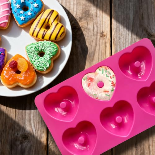 Silicone Donut Moulds for Baking, Cute Heart Donut Tray Doughnut Maker Moulds for DIY Backing Cake Bread (Pink) - Image 3