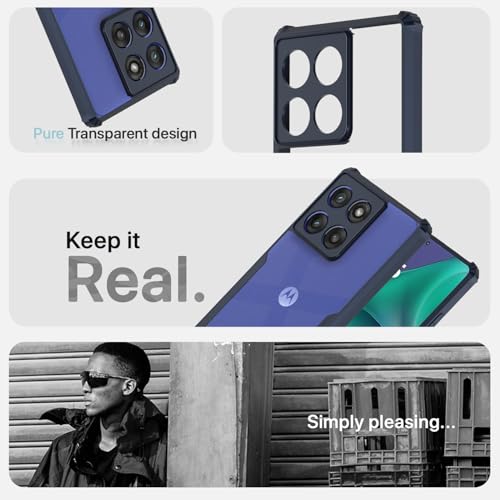 Image of Pikkme Back Cover for Moto Edge 60 Stylus 5G | Ultra Hyrbid | Full Camera Protection | Raised Edge | Crystal Clear Transparent Bumper Case (Blue)
