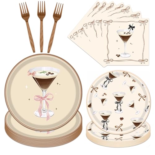 Gameza Espresso Martini Birthday Decor - 96PCS A Tiny Bit Older Paper Plates and Napkins, Disposable Tableware Decoration Espresso Martini Bar Themed Forks Supplies, Serve 24
