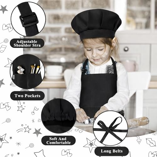 Image of uniformer Kids Apron with Chef Cap for Cooking, Baking, Painting Art & Crafts | Adjustable Child Apron with 2 Pockets | Great for Kitchen, School