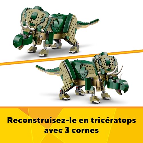 LEGO Creator 3-en-1 Le T-Rex - Dinosaure Jouet à Transformer en Tricératops ou en Ptérodactyle - Set de Construction pour Enfants Garçons et Filles - Cadeau pour Les Fêtes ou Un Anniversaire 31151