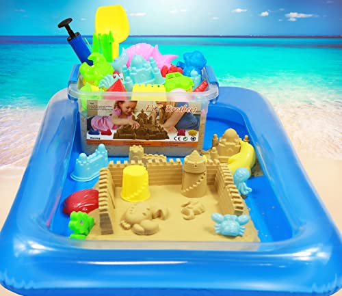Fyz Brothers Play Sand Kit For Kids, 54Pcs Sandbox Toys Set For Boys Girls, 3Lbs Beige Sensory Sand Toys With Inflatable Tray And Storage Box #TOP1