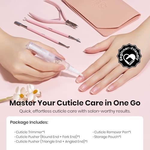 Image of Beetles Manicure Kit for Women with Cuticle Remover, 3 PCS Pink Manicure Set Cuticle Trimmer Dual End Cuticles Pusher Clean Nails Tip Dirt Pusher with Storage Pouch Nail Prep Kit for Gel Nail Polish