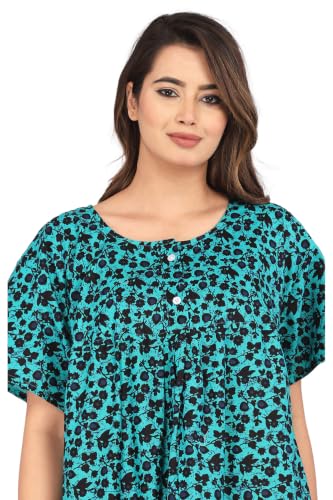 Image of Kuruti B Sheets Cotton Nighty for Women Jaipuri Print 2 Button Round Neck Short Sleeve Night Gown | Maxi Dress