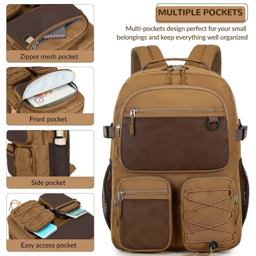 Image of Lohol Water Resistant Backpack for School Travel College Travel, Large Bookbag with Mulitiple Pockets for Men and Women (Brown)